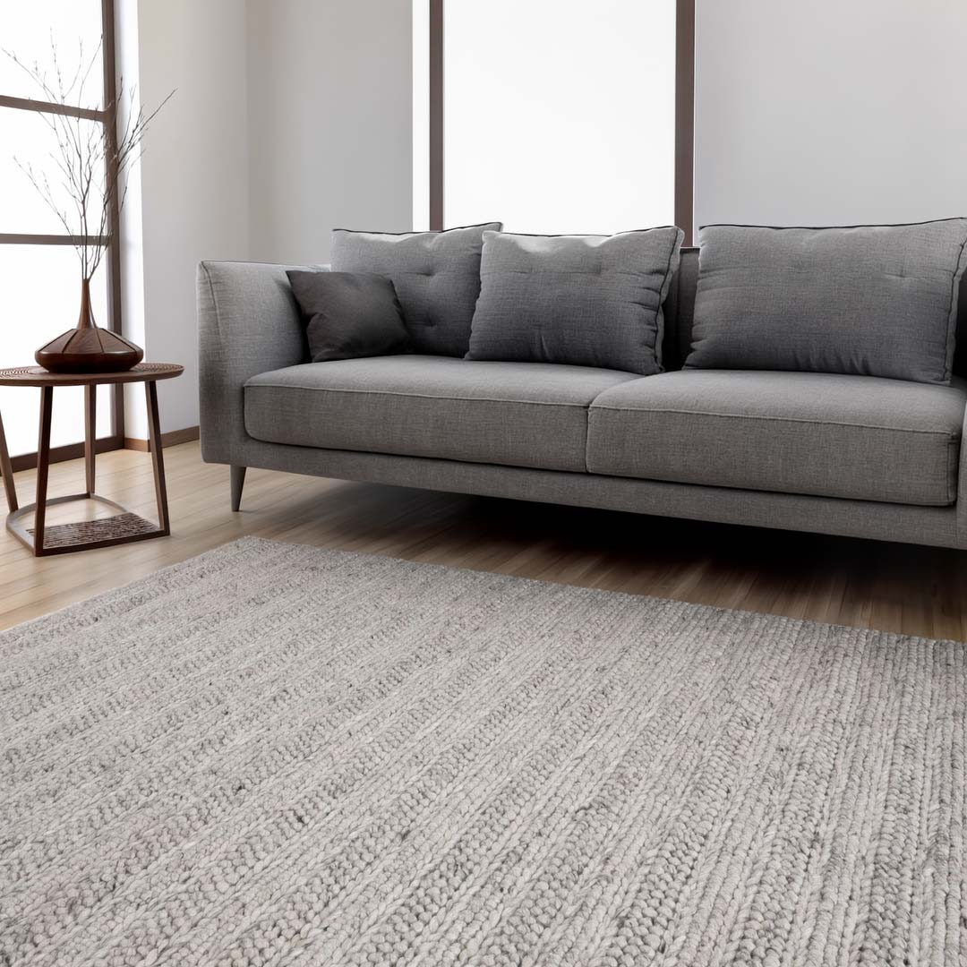 Dakota Ridge Ivory handwoven New Zealand wool rug with textured weave available at Rugs N Timber Belrose showroom