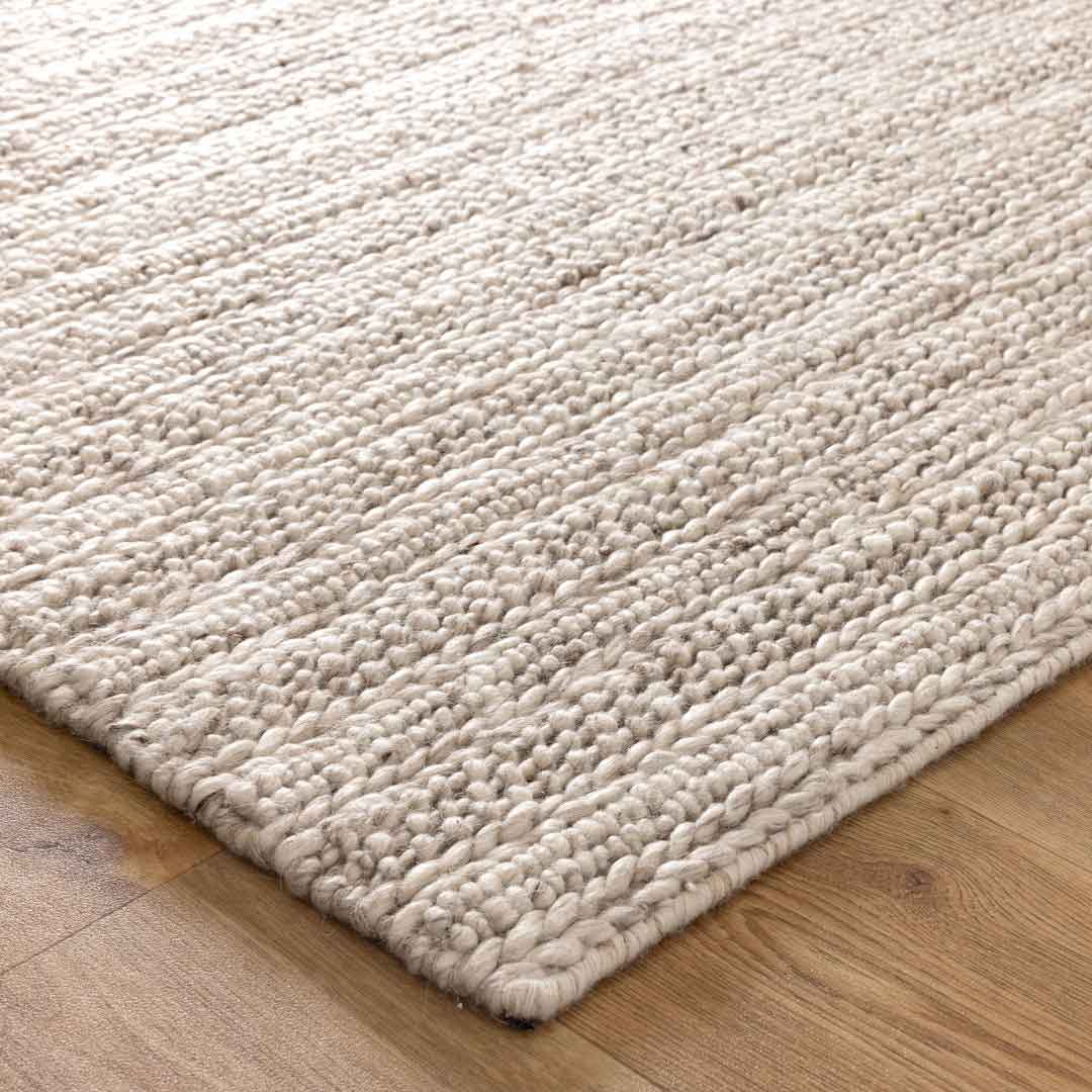 Dakota Ridge Wheat handwoven New Zealand wool rug with textured weave available at Rugs N Timber Belrose showroom
