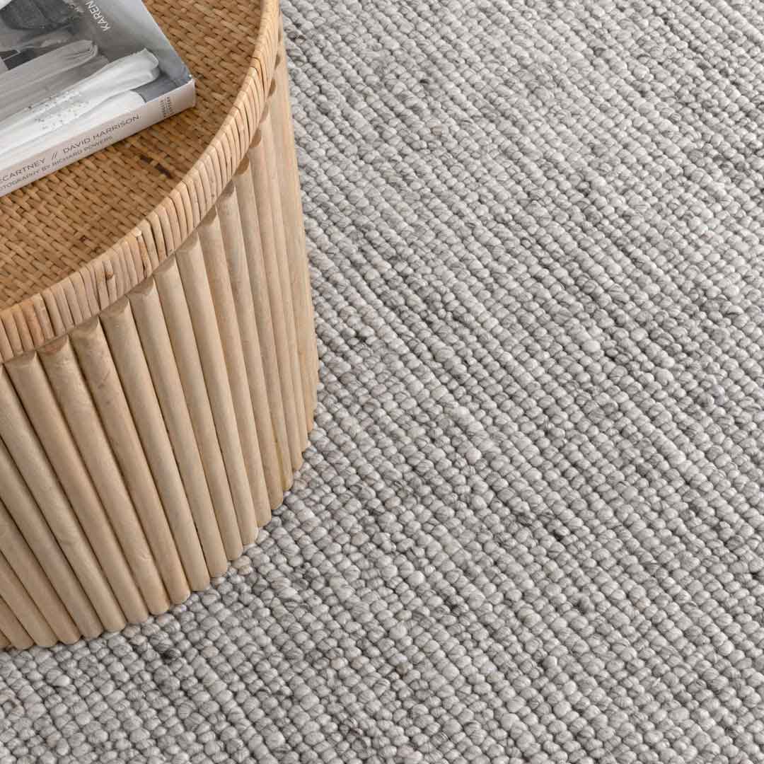 Dakota Valley Flint handwoven New Zealand wool rug with textured weave available at Rugs N Timber Belrose showroom