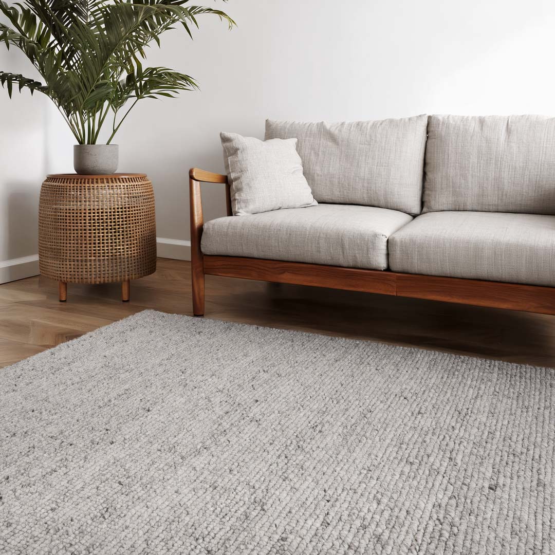 Dakota Valley Flint handwoven New Zealand wool rug with textured weave available at Rugs N Timber Belrose showroom