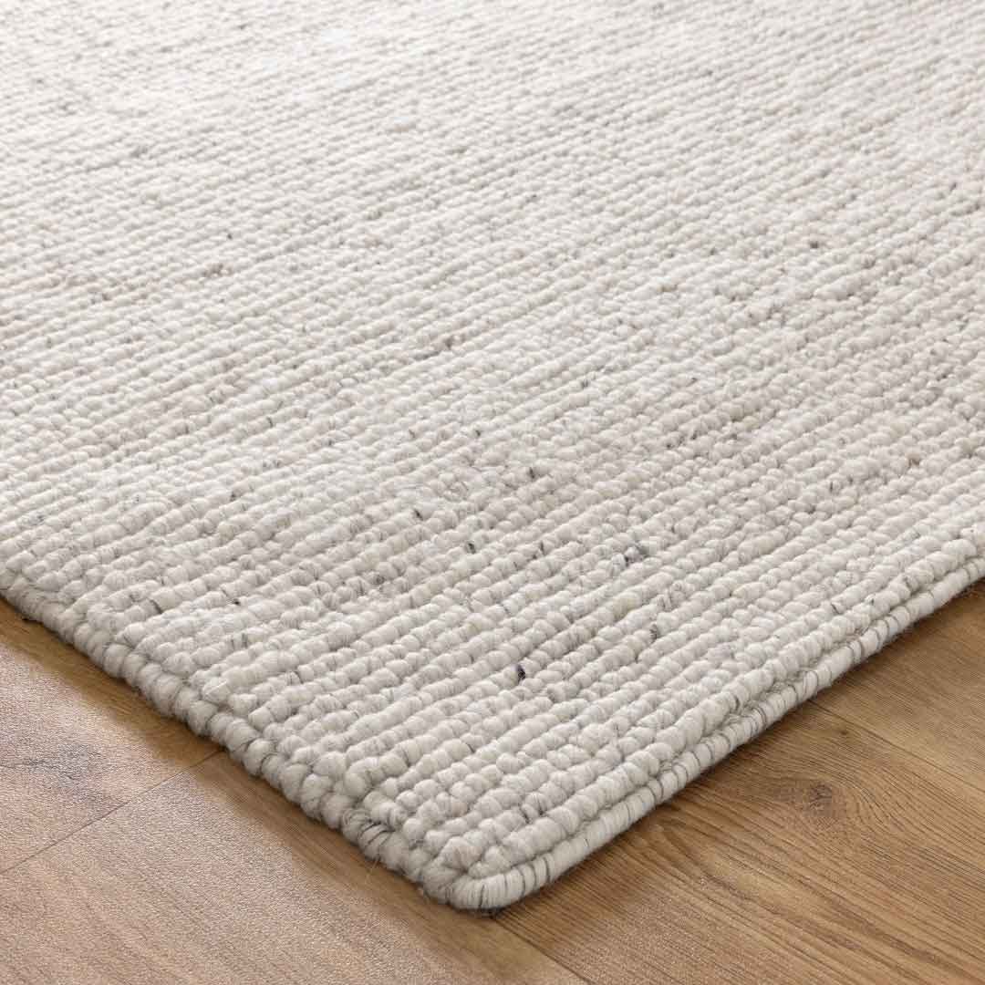 Dakota Valley Ivory handwoven New Zealand wool rug with textured weave available at Rugs N Timber Belrose showroom