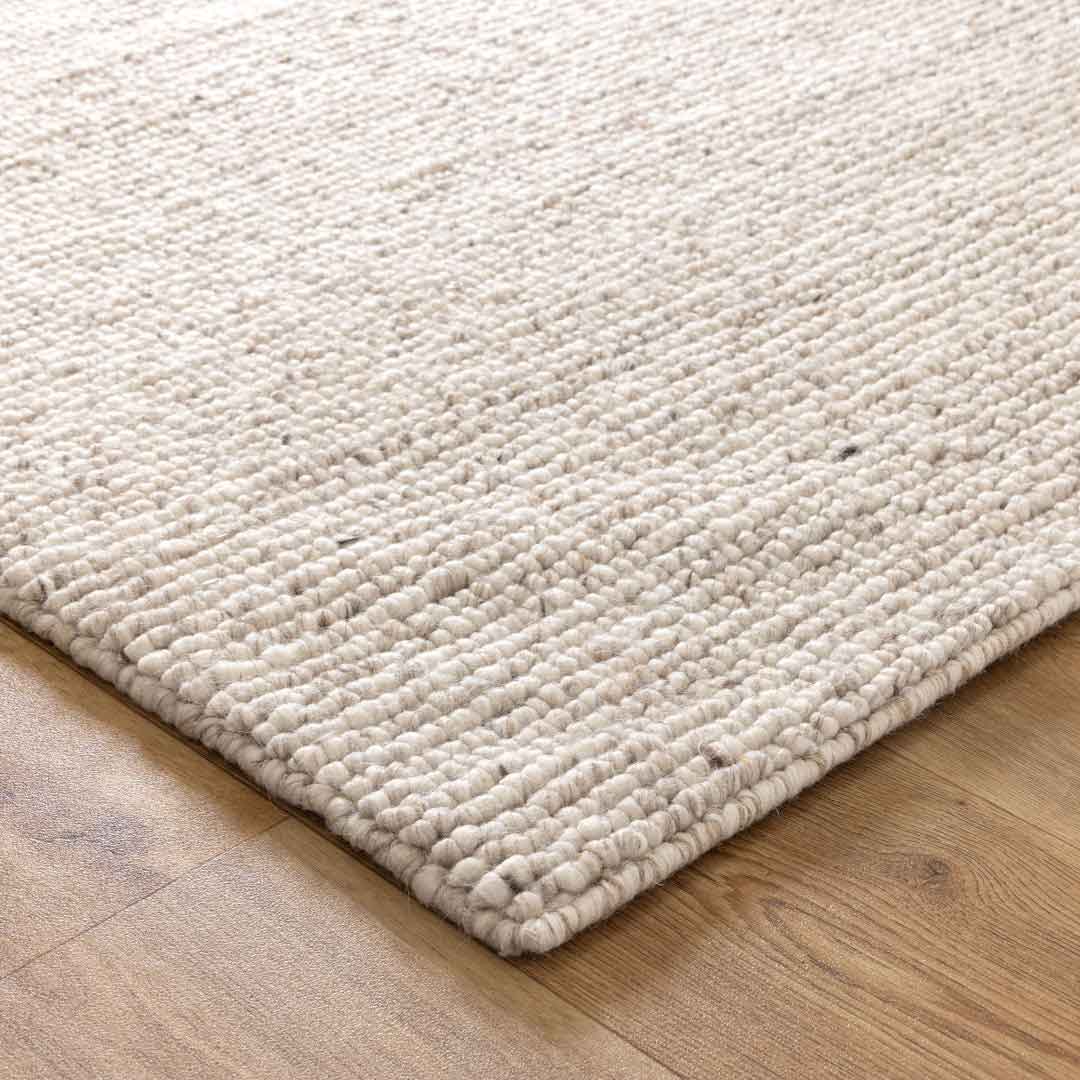 Dakota Ridge Wheat handwoven New Zealand wool rug with textured weave available at Rugs N Timber Belrose showroom