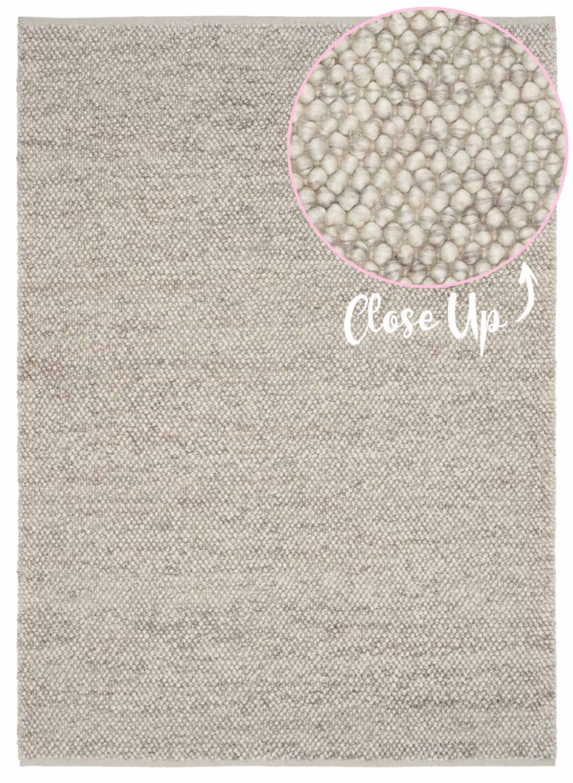 Eugene Fog Rug – light grey wool blend loop-pile rug available at Rugs N Timber Belrose showroom
