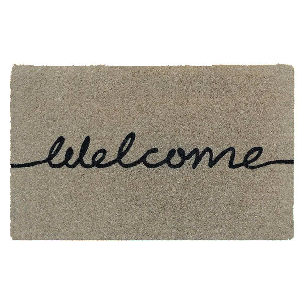 FM2 Welcome thick natural coir doormat with black script. Available at Rugs N Timber Belrose