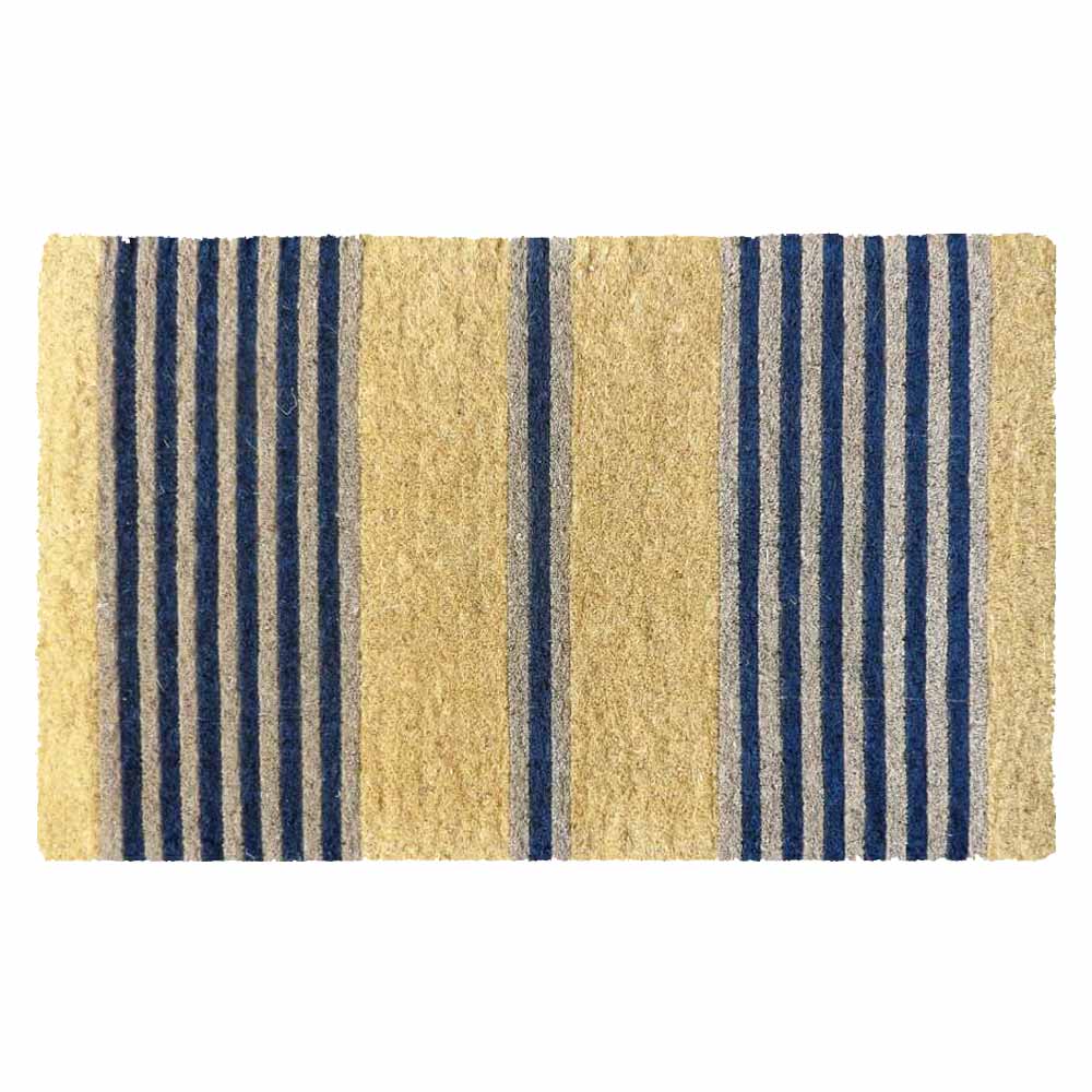FM2 Premium Thick Coir Doormat with blue and grey stripes. Available at Rugs N Timber Belrose