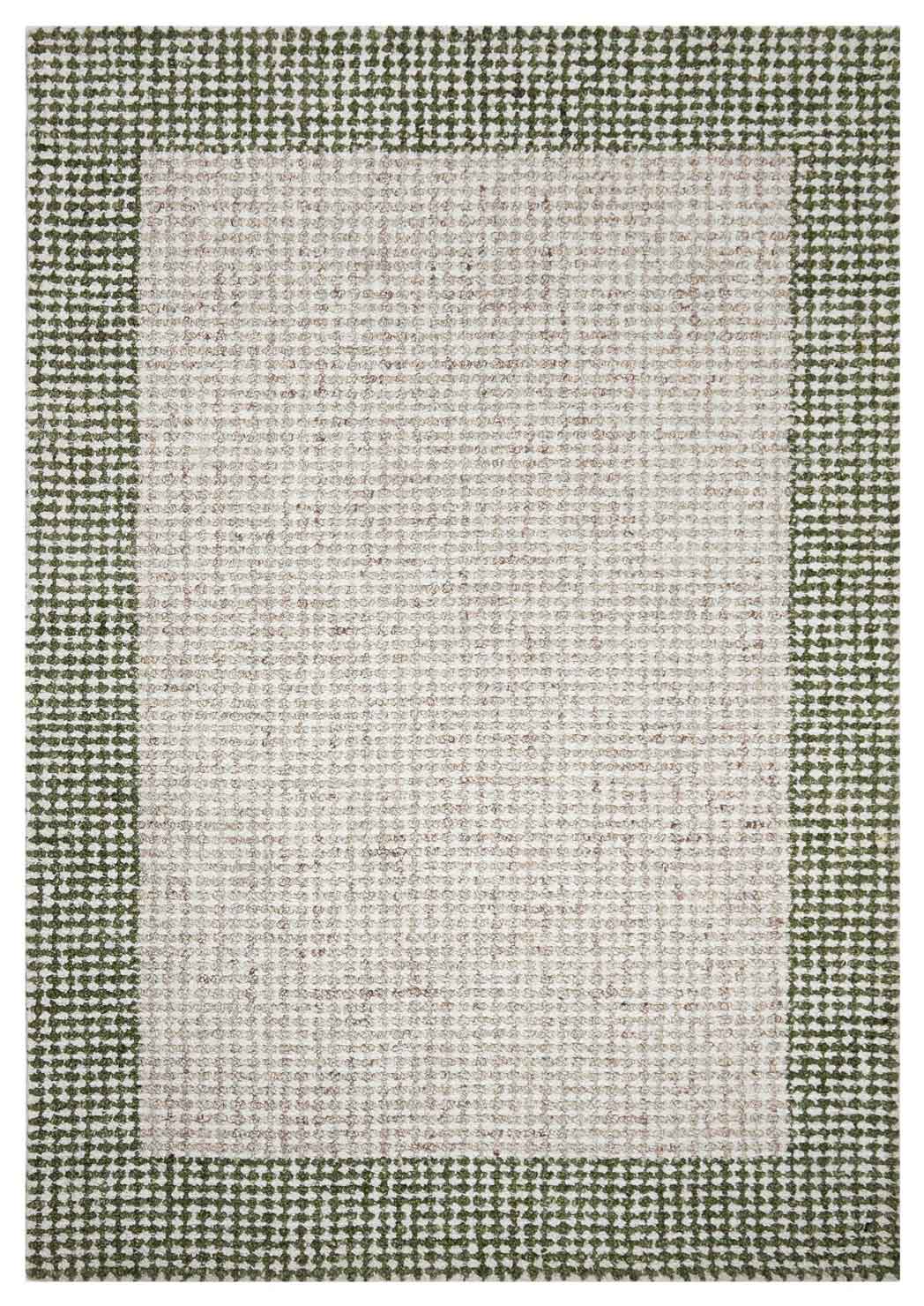 Grove green and ivory hand-woven wool rug with contrasting border design