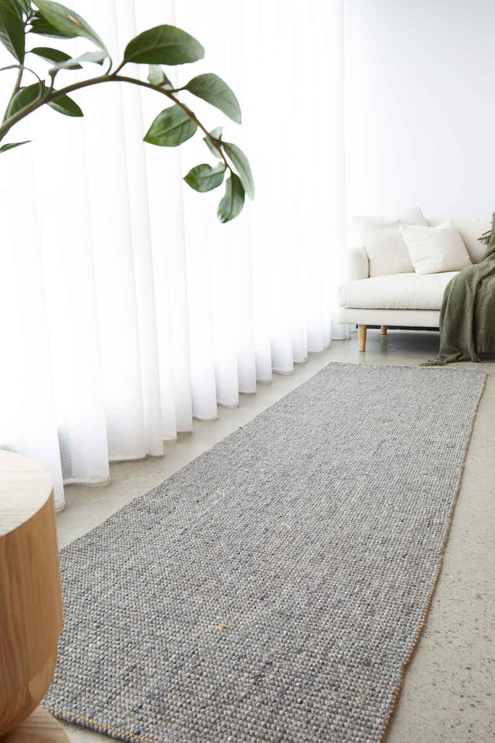 Harriet Flint hallway runner rug with textured wool and jute weave available at Rugs N Timber Belrose