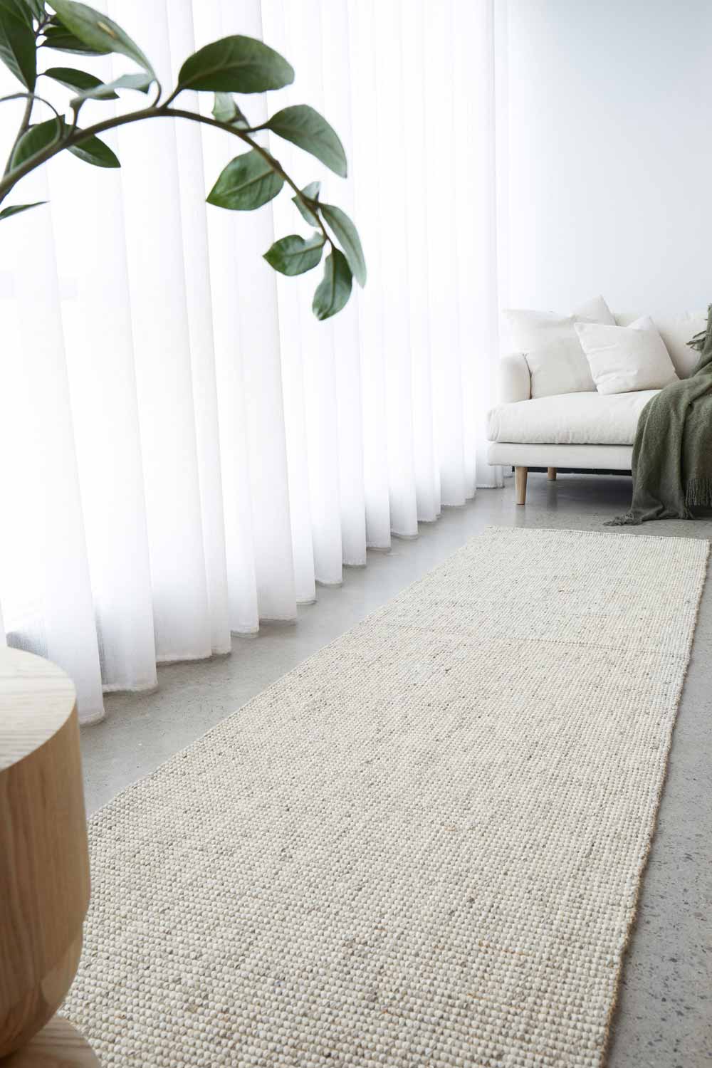 Harriet Linen hallway runner rug in wool and jute blend available at Rugs N Timber Belrose showroom