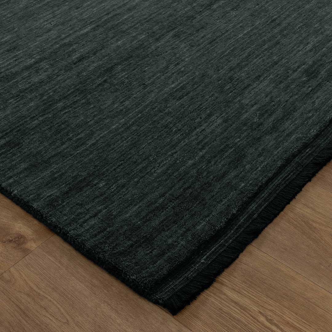 Havana Domino hand knotted wool blend rug in deep charcoal tones at Rugs N Timber Belrose