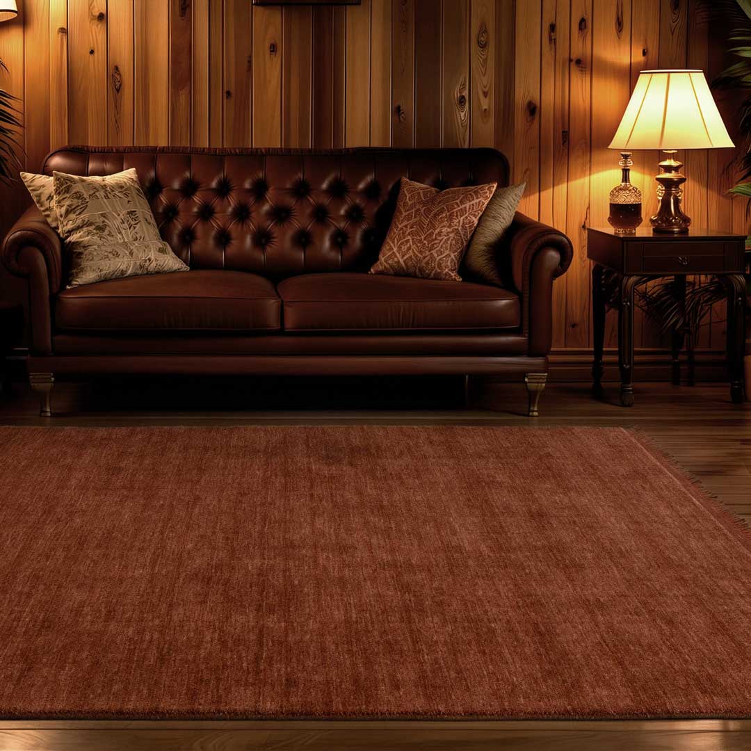 Havana Spice hand knotted wool blend rug in rich cinnamon brown tones at Rugs N Timber Belrose