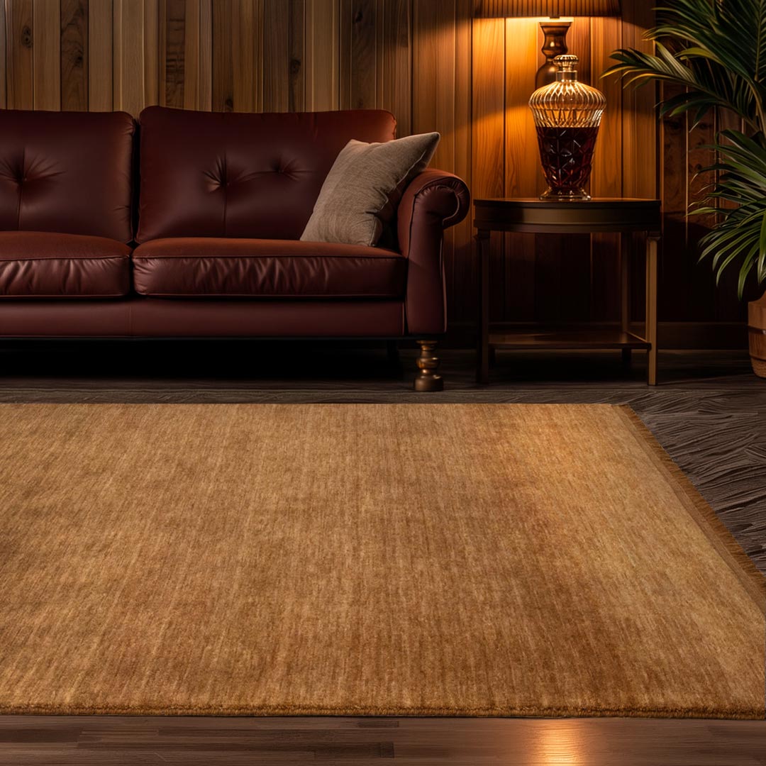 Havana Whiskey hand knotted wool blend rug in rich golden tones at Rugs N Timber Belrose