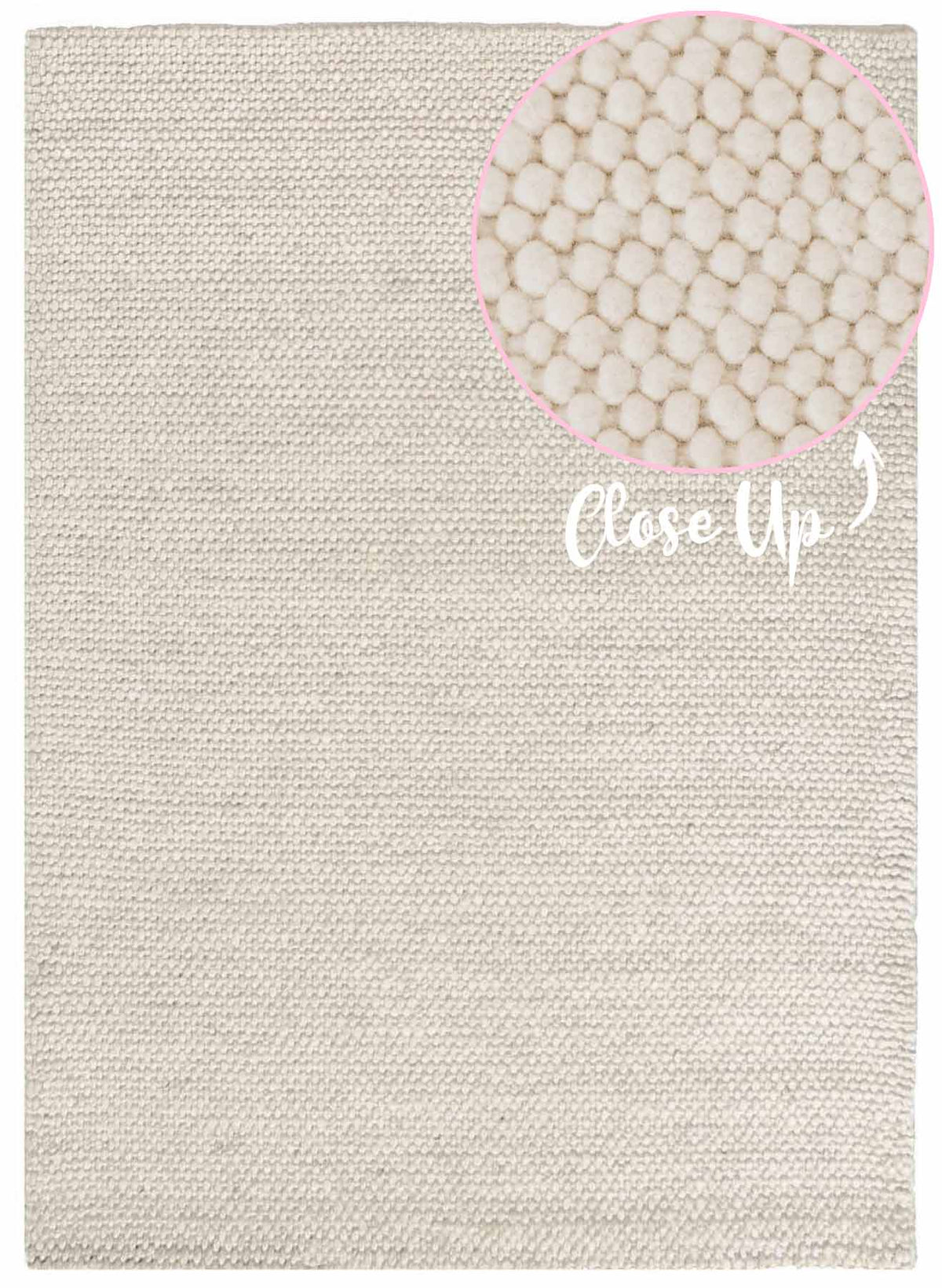 Langley Chalk hand loomed wool blend rug with soft textured weave available at Rugs N Timber Belrose showroom
