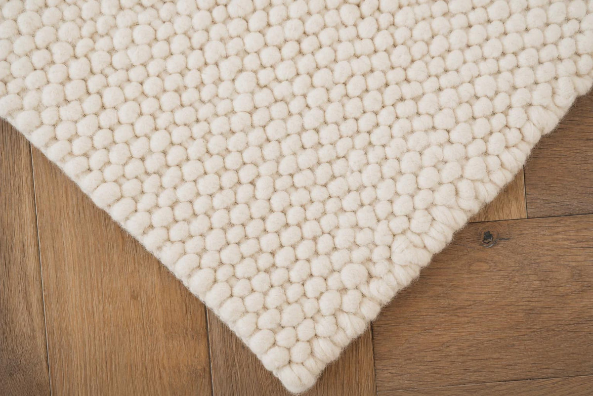 Langley Chalk hand loomed wool blend rug with soft textured weave available at Rugs N Timber Belrose showroom