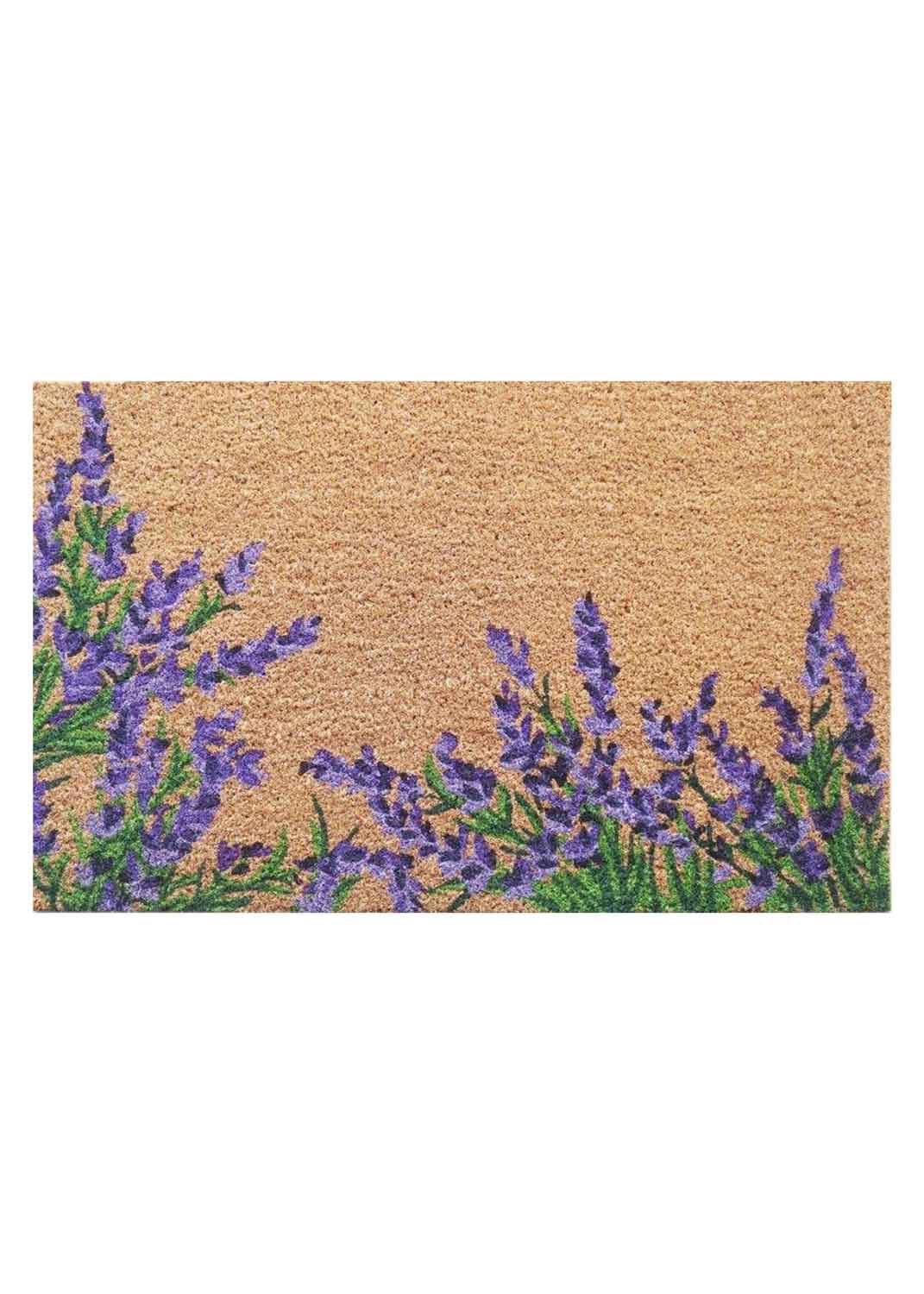 Lavender floral botanical natural coir doormat with PVC backing. Available at Rugs N Timber Belrose
