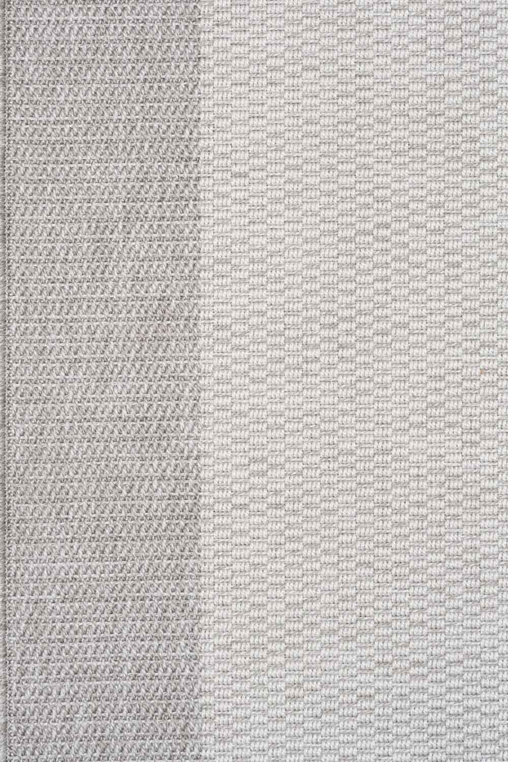 Linden Border Silver indoor outdoor rug with a light centre and soft grey framed edge. Available at Rugs N Timber Belrose