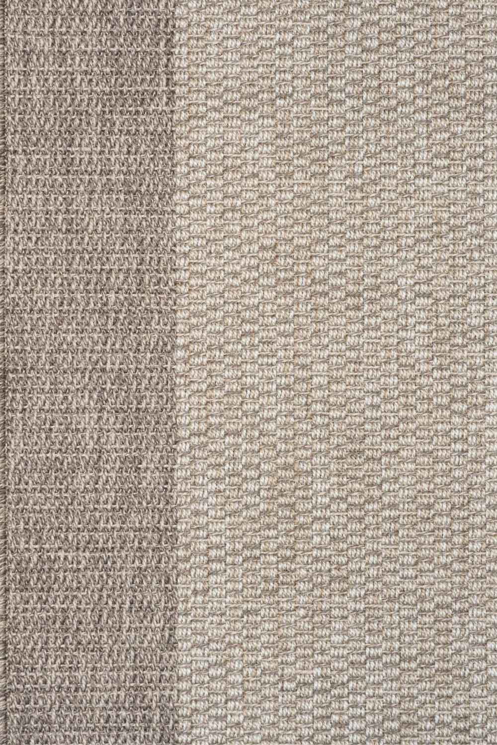 Linden Border Stone indoor outdoor rug with a neutral centre and warm taupe-grey border.  Available at Rugs N Timber Belrose