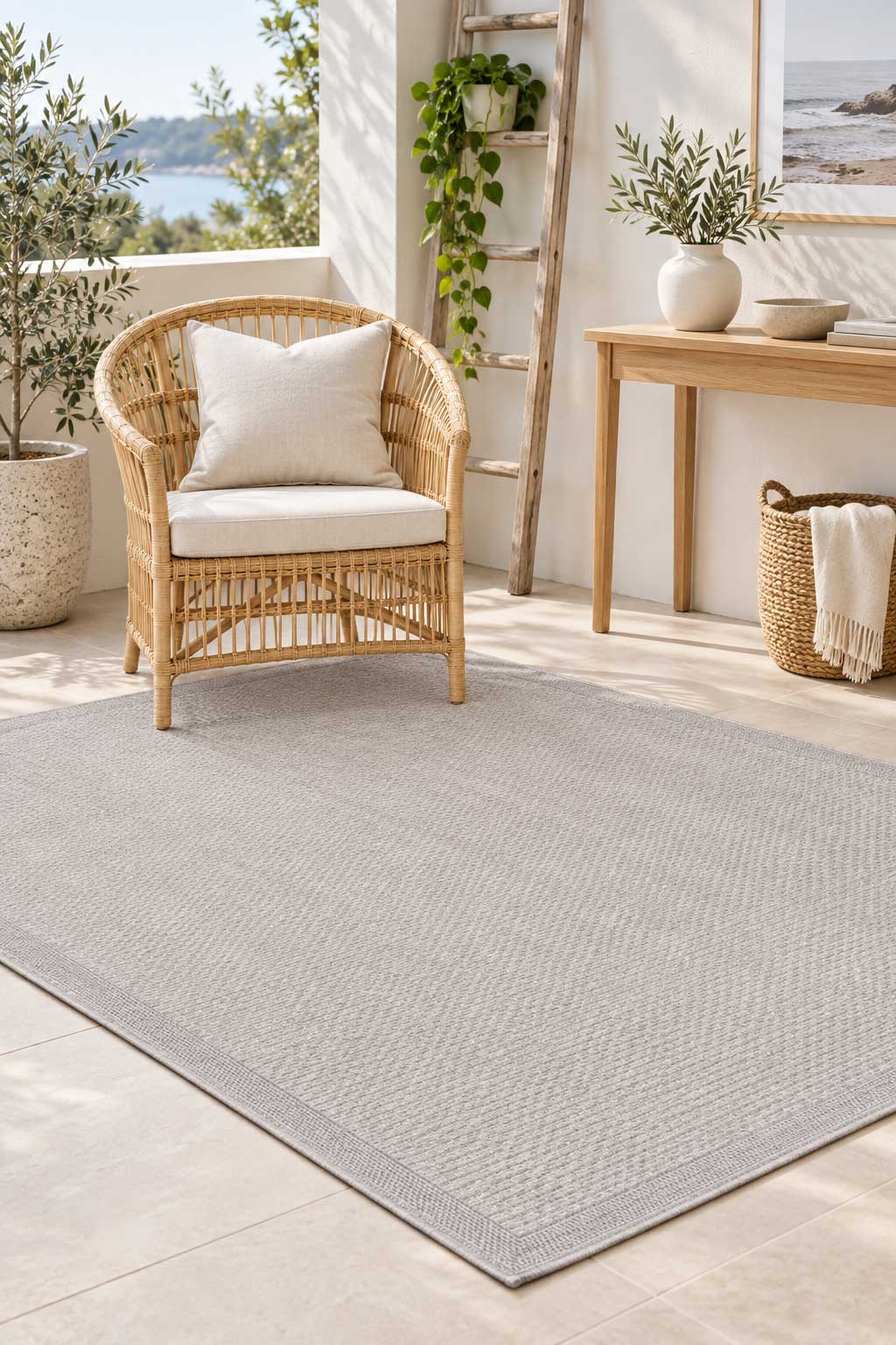 Linden Weave Silver indoor outdoor rug with a finely textured grey woven pattern. Available at Rugs N Timber Belrose