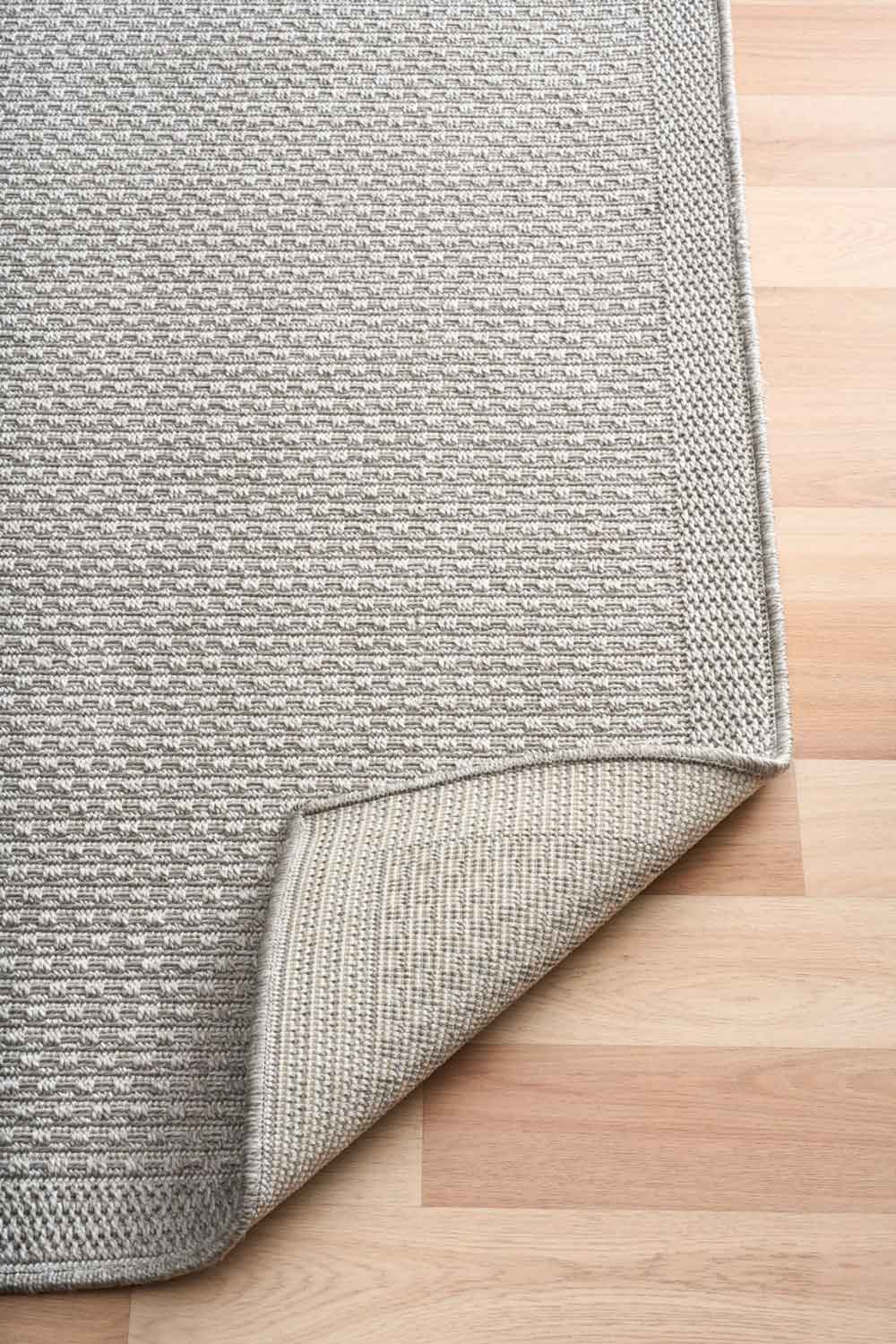 Linden Weave Silver indoor outdoor rug with a finely textured grey woven pattern. Available at Rugs N Timber Belrose