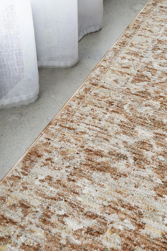 Margot Clay hall runner in warm terracotta clay tones with a soft distressed pattern, Rugs N Timber Belrose.