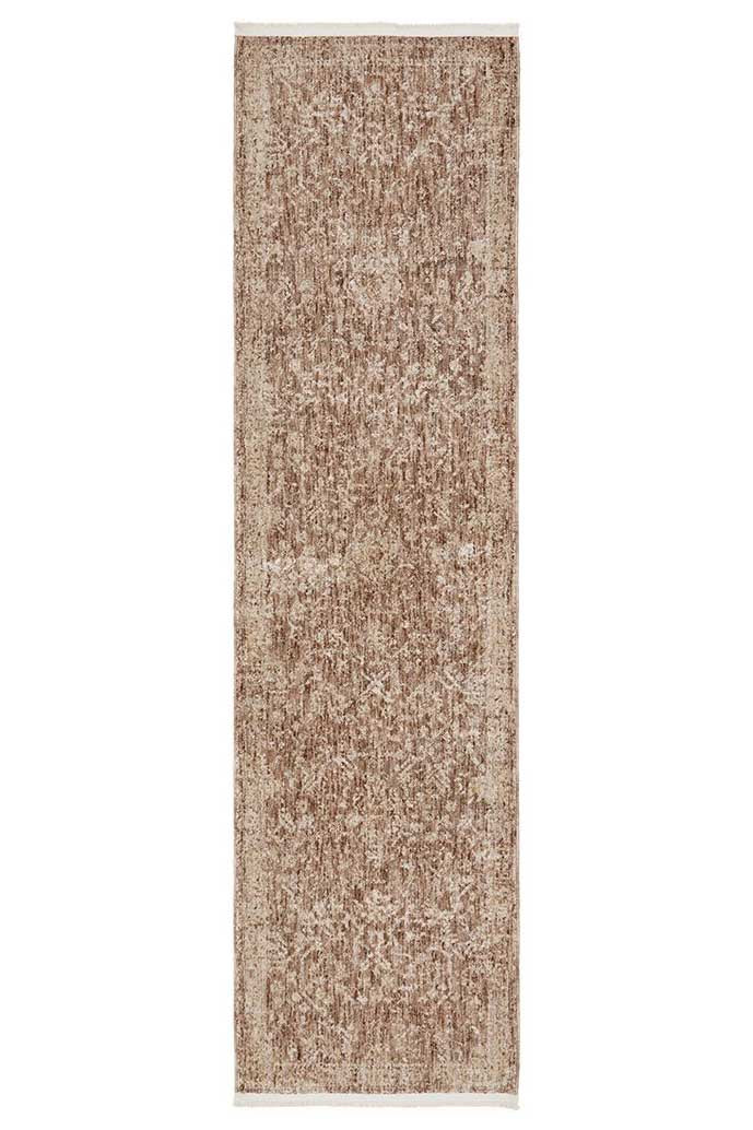 Margot Clay hall runner in warm terracotta clay tones with a soft distressed pattern, Rugs N Timber Belrose.