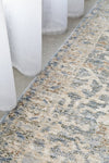 Margot Mist hall runner in soft blue and neutral tones with a vintage distressed finish, available at Rugs N Timber Belrose.