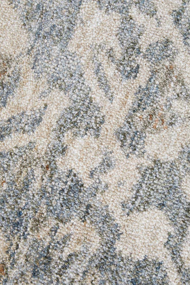 Margot Mist hall runner in soft blue and neutral tones with a vintage distressed finish, available at Rugs N Timber Belrose.