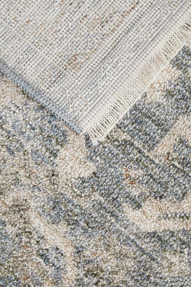 Margot Mist hall runner in soft blue and neutral tones with a vintage distressed finish, available at Rugs N Timber Belrose.