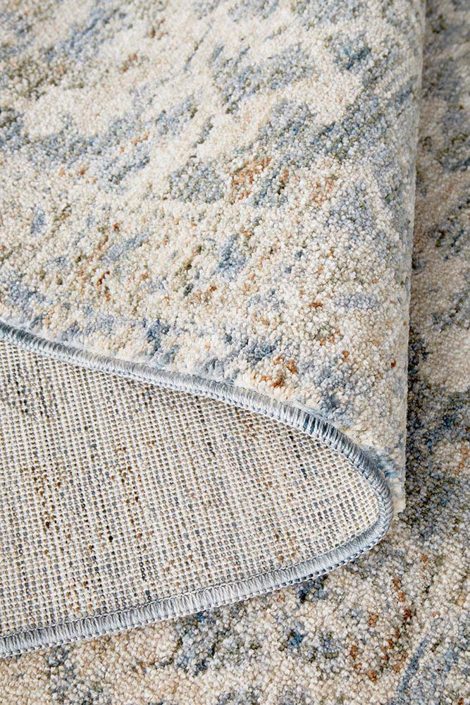 Margot Mist hall runner in soft blue and neutral tones with a vintage distressed finish, available at Rugs N Timber Belrose.