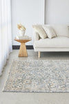 Margot Mist rug in soft blue and neutral tones with a vintage distressed finish, available at Rugs N Timber Belrose.