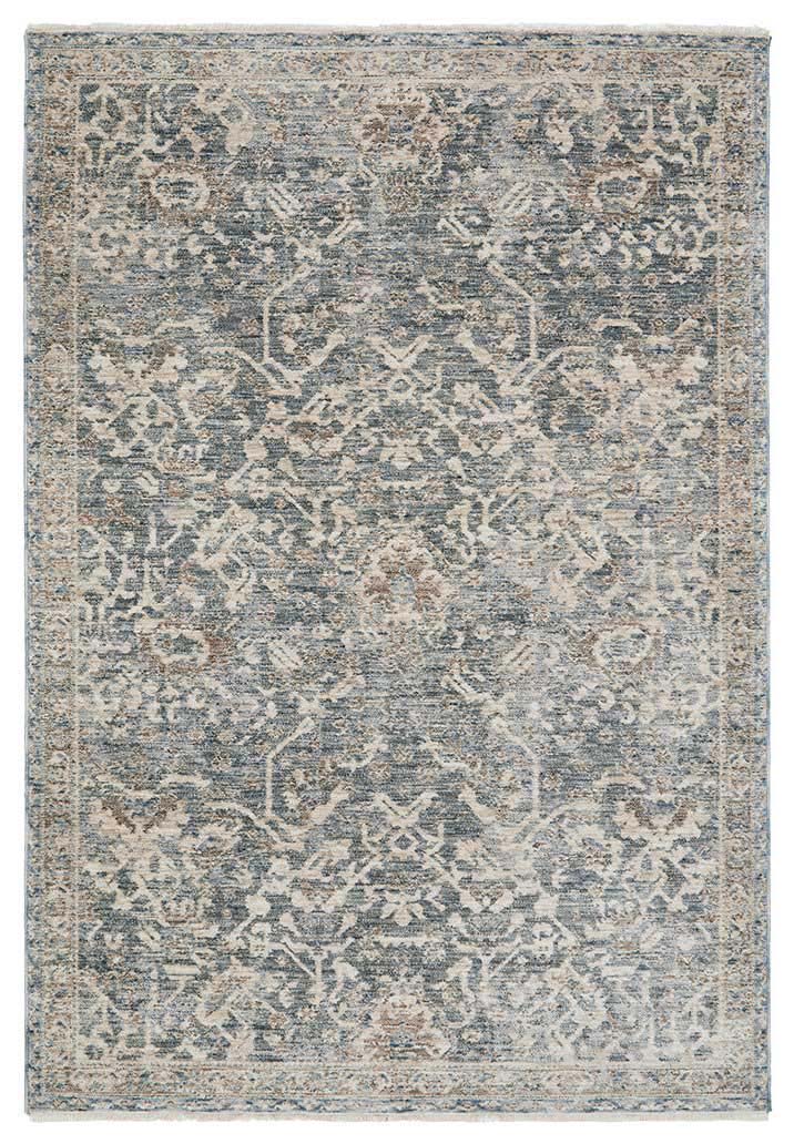 Margot Mist rug in soft blue and neutral tones with a vintage distressed finish, available at Rugs N Timber Belrose.