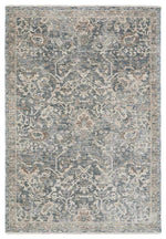 Margot Mist rug in soft blue and neutral tones with a vintage distressed finish, available at Rugs N Timber Belrose.