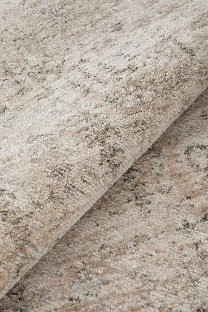 Margot Sandstone hall runner in soft natural beige with a distressed vintage look, available at Rugs N Timber Belrose.