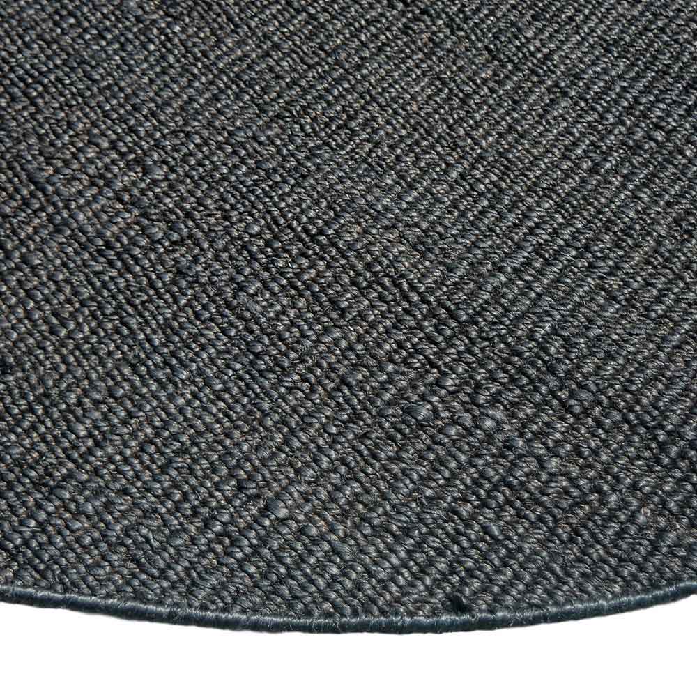 Narrabri Round Black Jute Rug – handwoven heavy-weight 100% jute, natural resort-style rug, available at Rugs N Timber Belrose showroom.