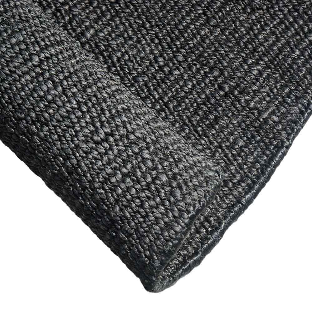 Narrabri Round Black Jute Rug – handwoven heavy-weight 100% jute, natural resort-style rug, available at Rugs N Timber Belrose showroom.