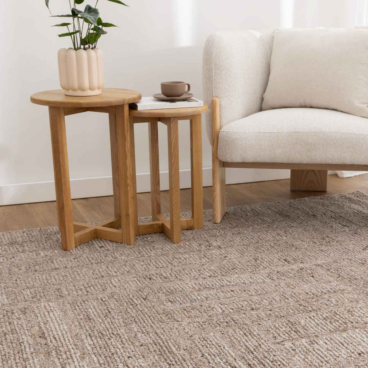 Nebraska Chestnut wool rug in rich cocoa tones with high–low boucle pattern – visit Rugs N Timber Belrose.