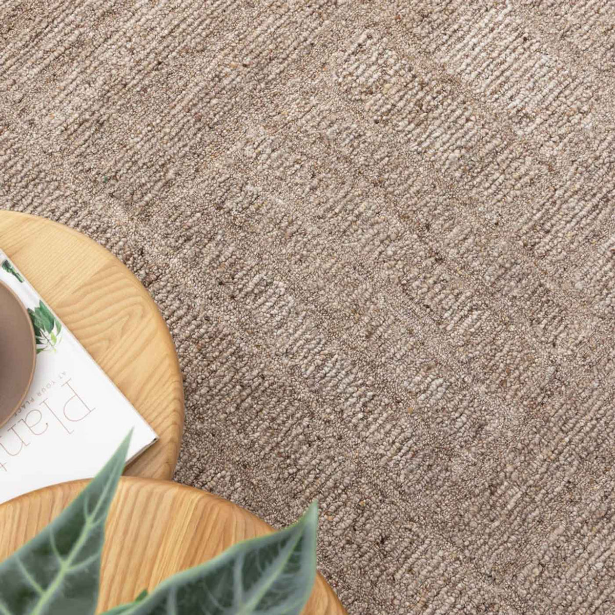 Nebraska Chestnut wool rug in rich cocoa tones with high–low boucle pattern – visit Rugs N Timber Belrose.