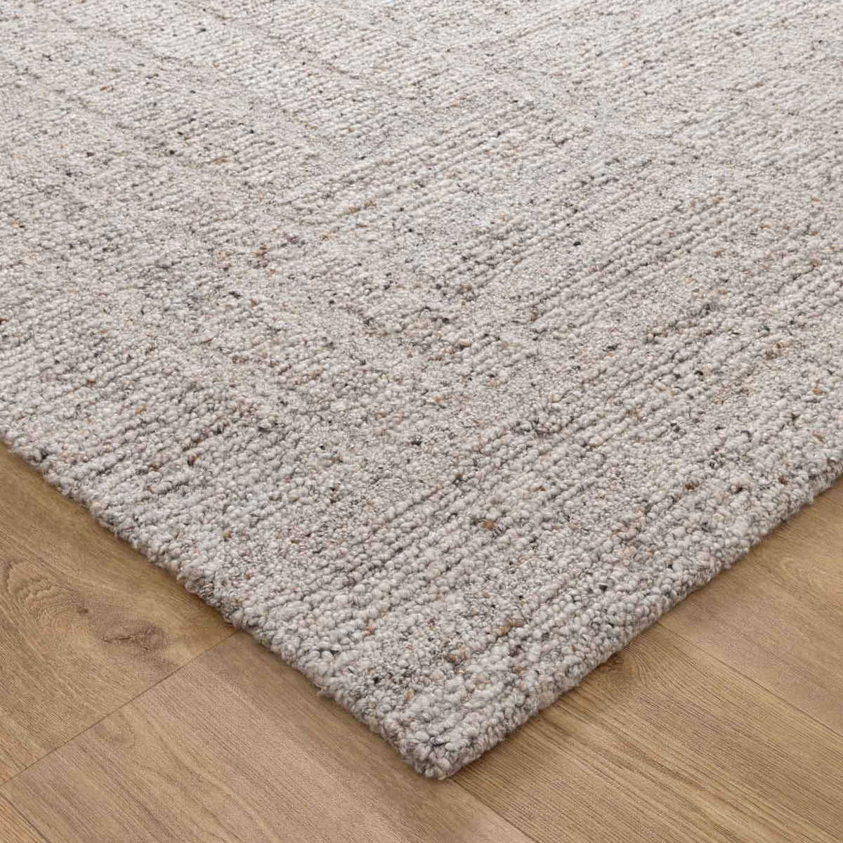 Nebraska Fawn wool rug in warm greige with thick boucle pile – see it at Rugs N Timber Belrose