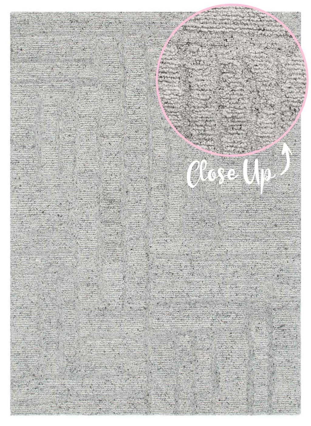 Nebraska Fog wool rug in soft grey with high–low boucle pattern – view in-store at Rugs N Timber Belrose.