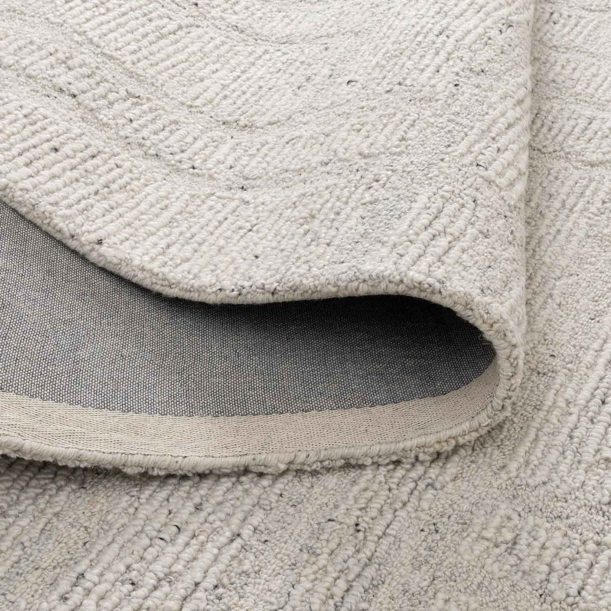 Nebraska Frost light silver wool rug featuring modern boucle weave, available at Rugs N Timber Belrose.