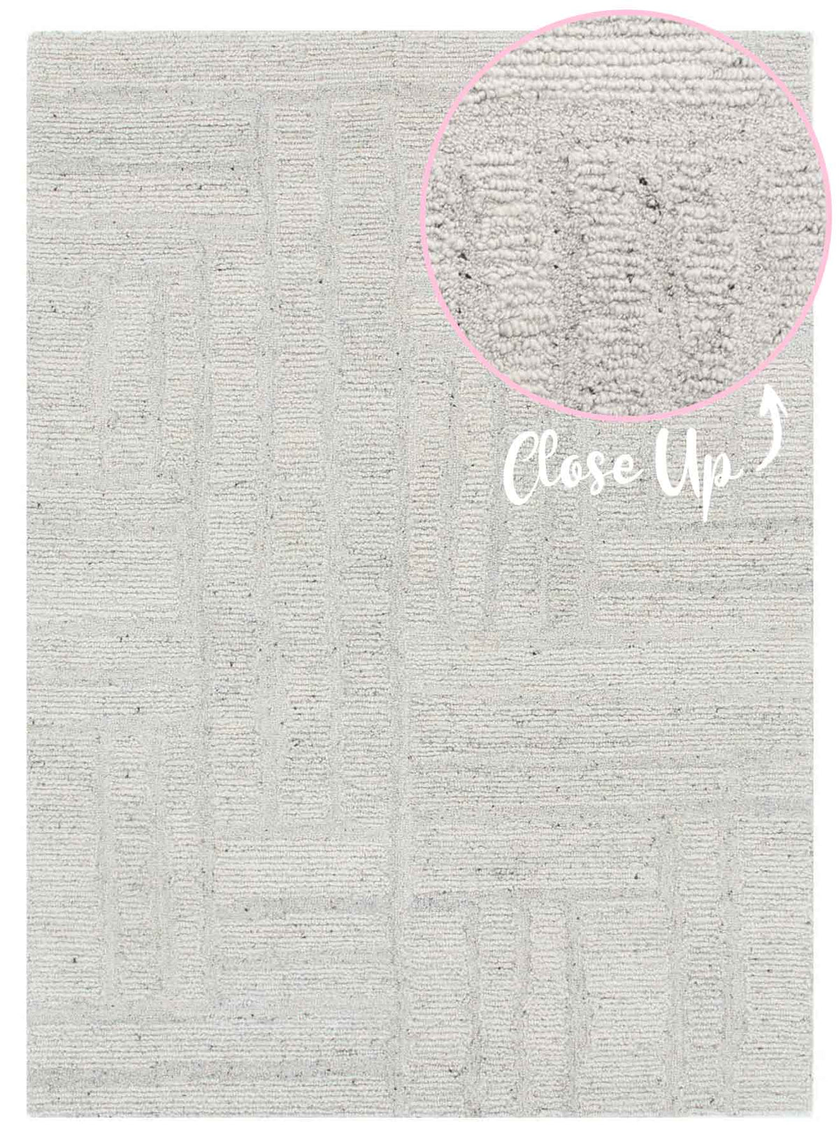 Nebraska Frost light silver wool rug featuring modern boucle weave, available at Rugs N Timber Belrose.