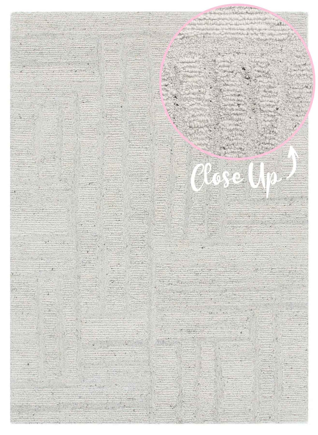 Nebraska Frost light silver wool rug featuring modern boucle weave, available at Rugs N Timber Belrose.