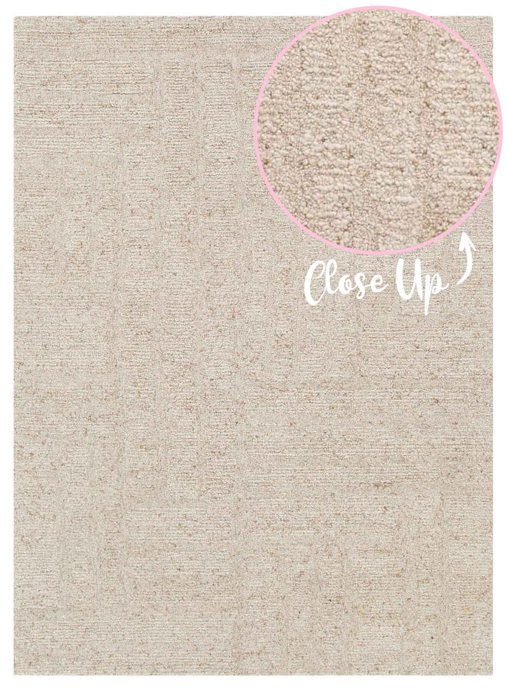 Nebraska Linen beige wool rug with soft 20mm boucle pile, available at Rugs N Timber Belrose showroom.