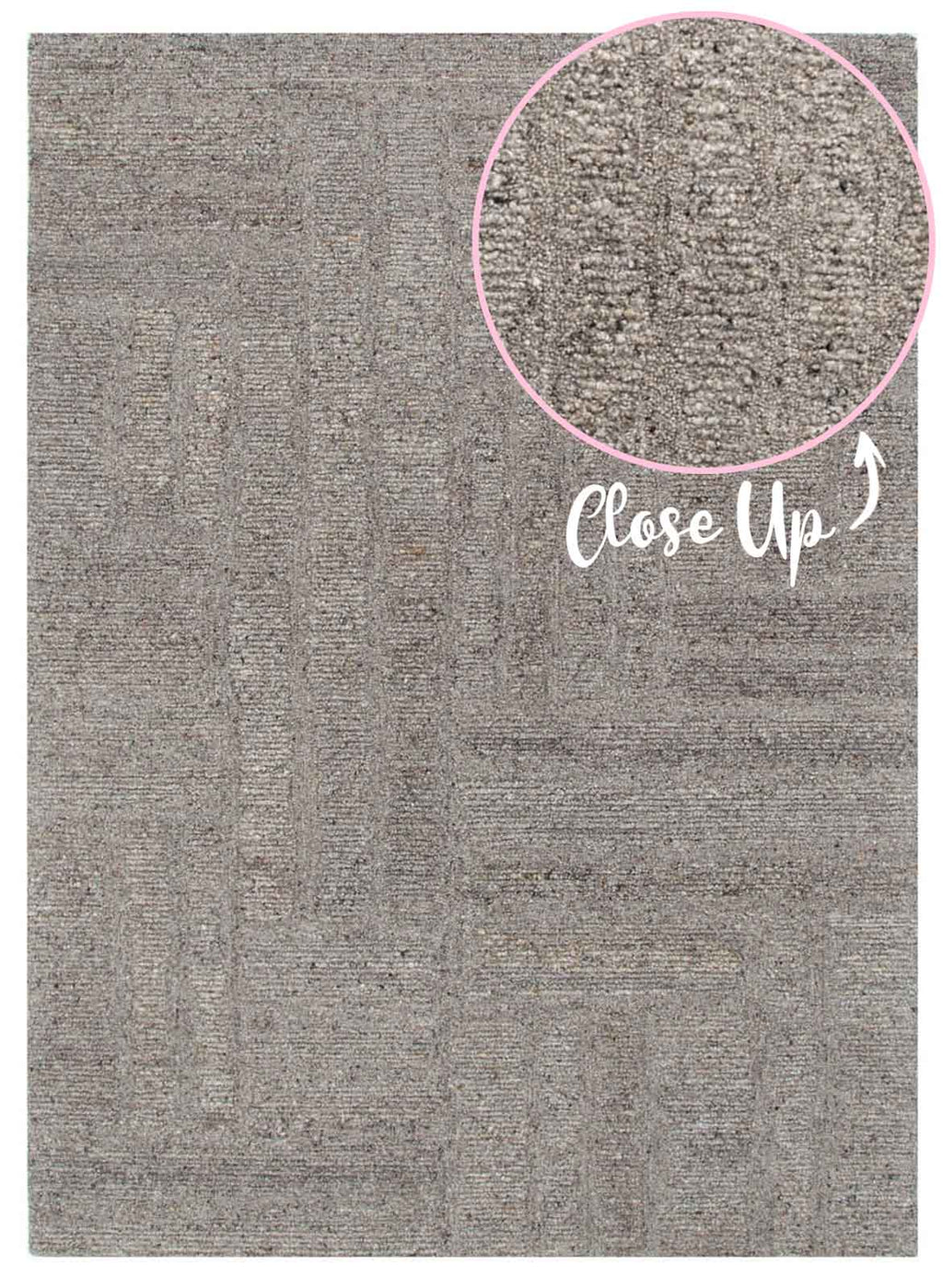 Nebraska Timber wool rug with boucle texture in warm brown-grey tones, available at Rugs N Timber Belrose showroom.