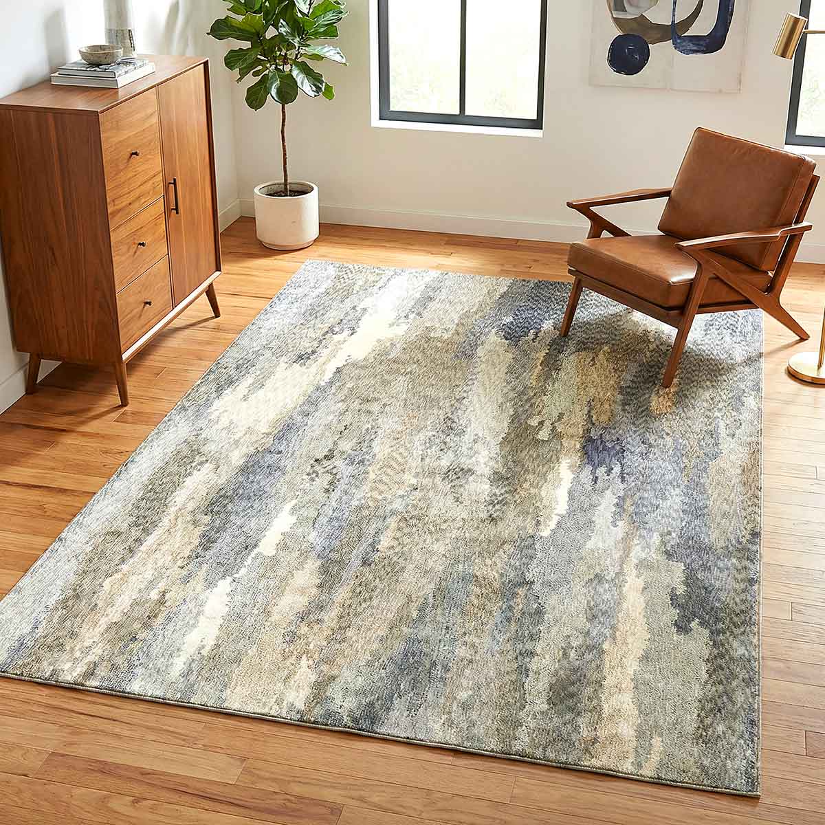 Ophelia Canvas contemporary abstract rug with painterly textures in warm neutral tones.