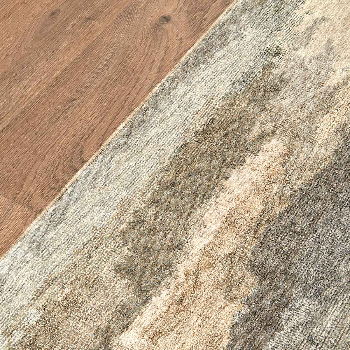 Ophelia Canvas contemporary abstract rug with painterly textures in warm neutral tones.