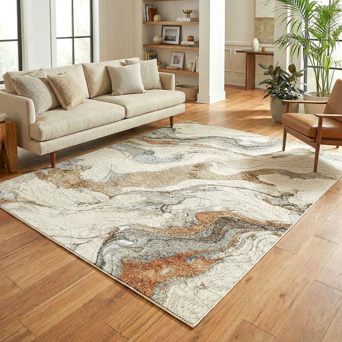 Ophelia Form contemporary marble effect rug inspired by flowing natural stone.