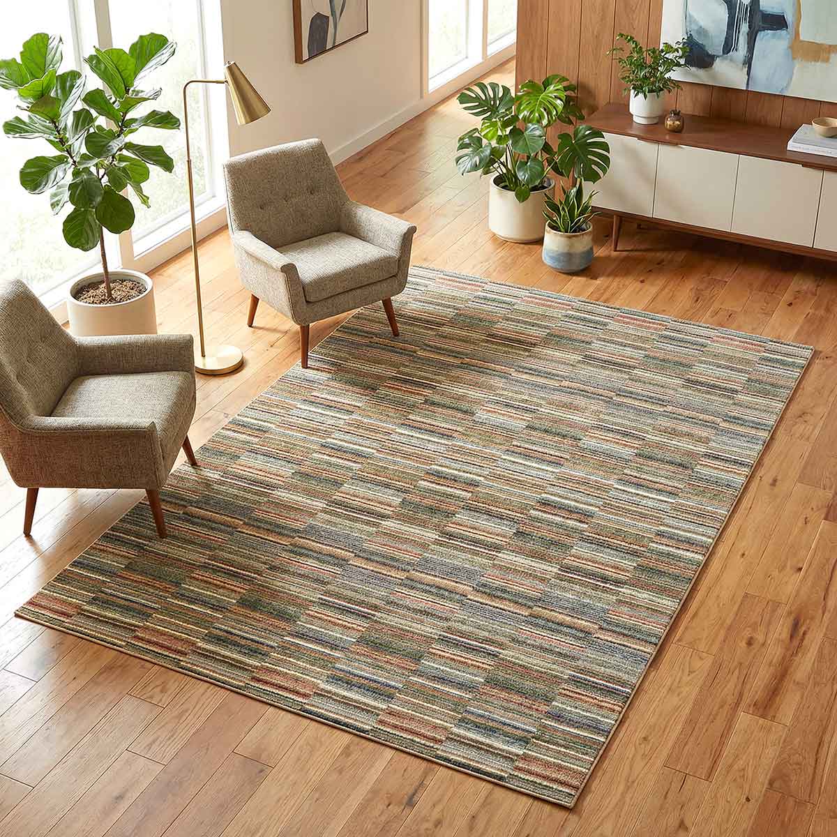 Ophelia Mosaic contemporary patterned rug with layered geometric mosaic design.