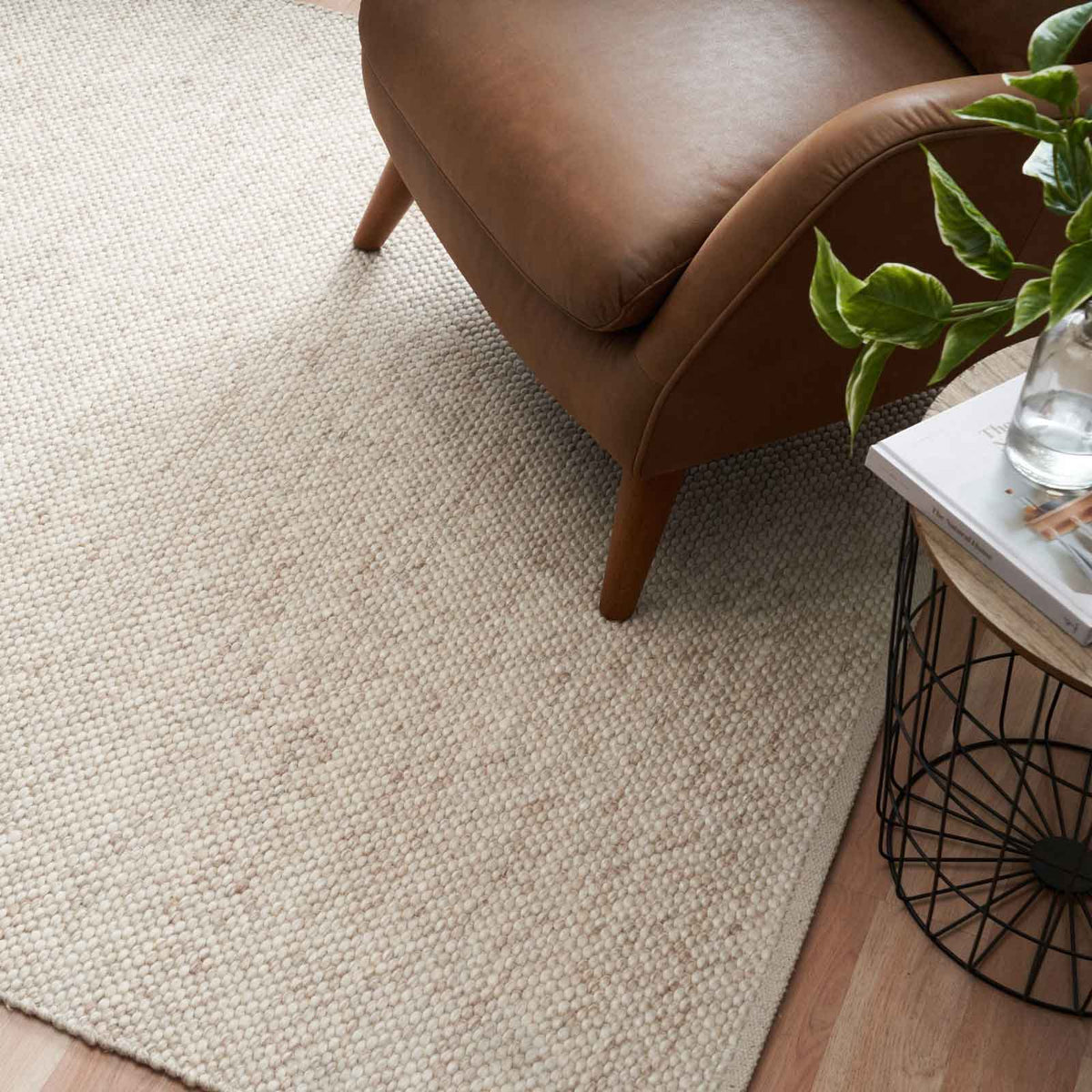 Morris Beige textured wool rug with tight handwoven weave, warm neutral rug available at Rugs N Timber Belrose