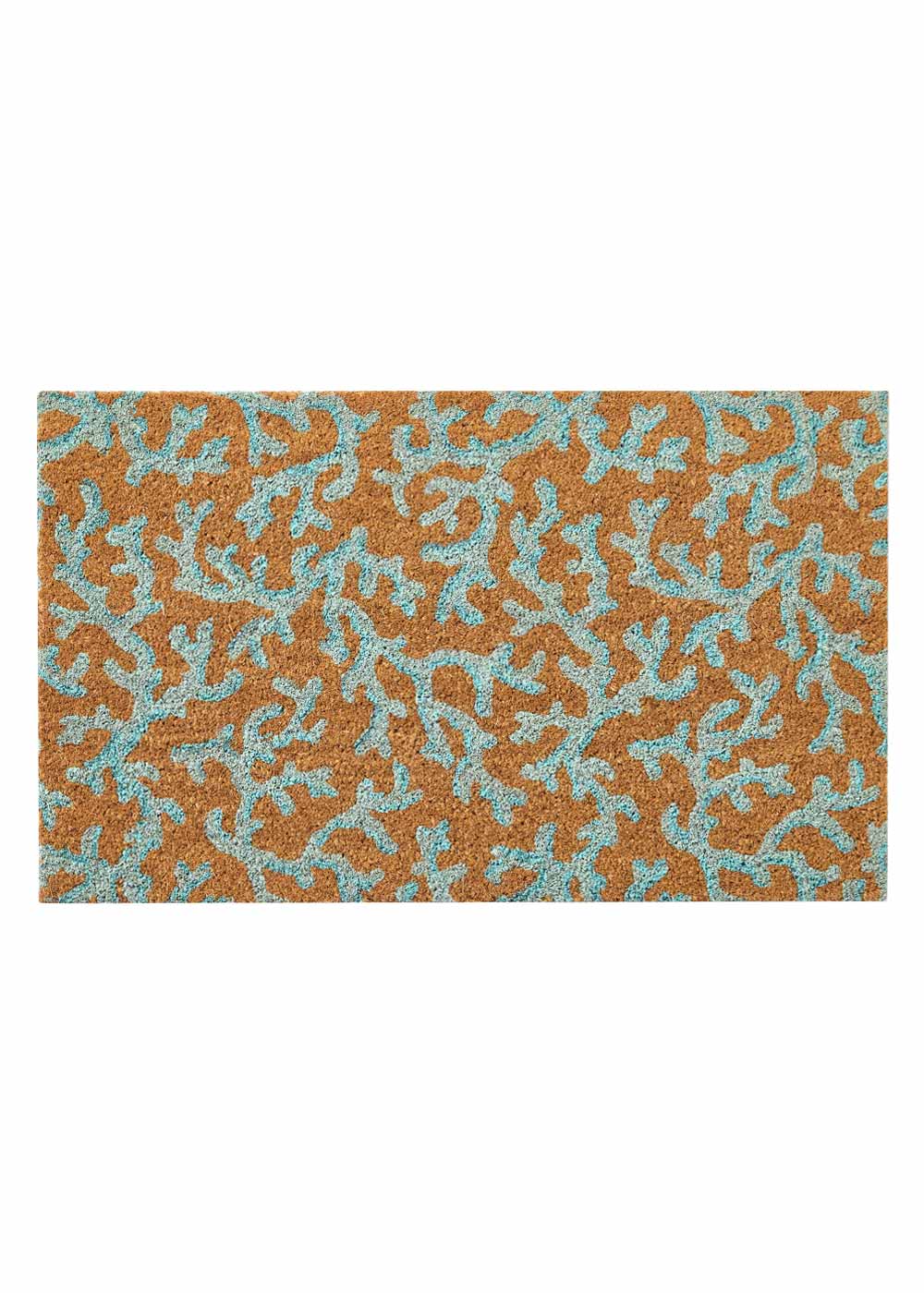 Hayman Coral PVC-backed coir doormat with aqua coral reef pattern – Rugs N Timber Belrose