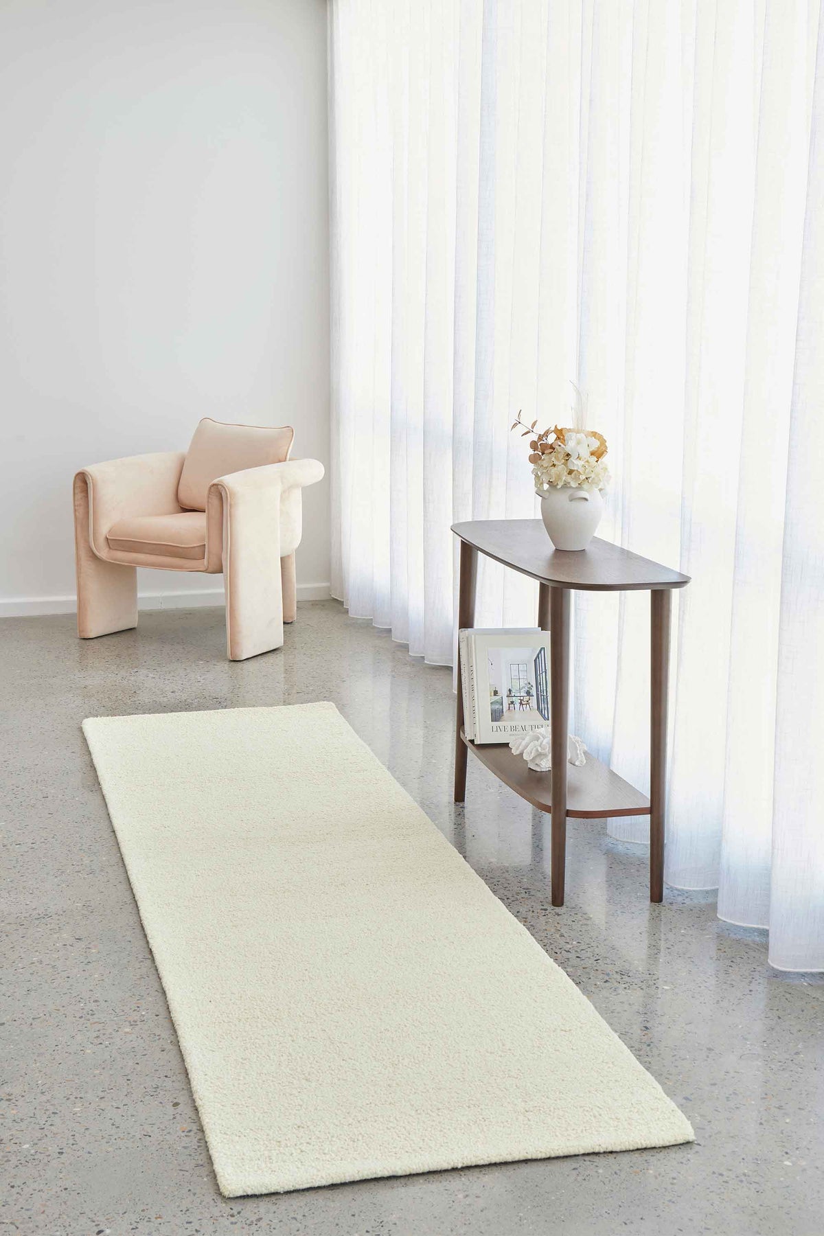 Rueben Sweet Milk premium cream wool hallway runner from the St Kitts Collection at Rugs N Timber.